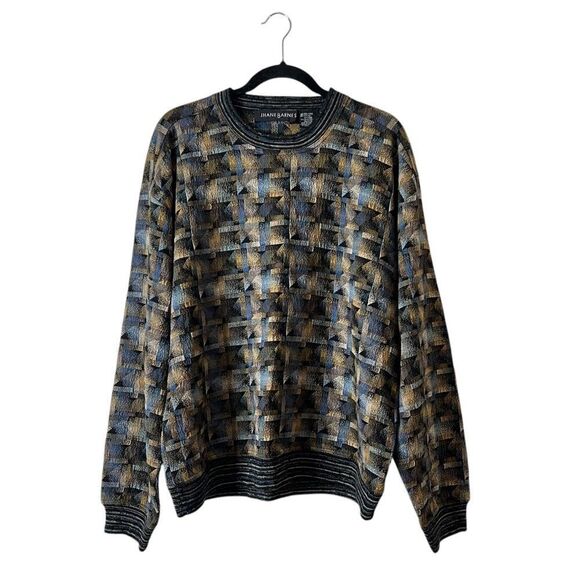 Jhane Barnes Vintage Wool Blend Sweater Size Large Crewneck Geometric Print - Picture 1 of 8
